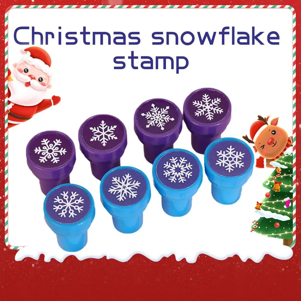 

8 шт., набор рождественских штампов, рождественские тематические штампы, снежинки, Санта-олень, детские праздничные поделки, милый мультяшный дизайн, штамп со снежинками