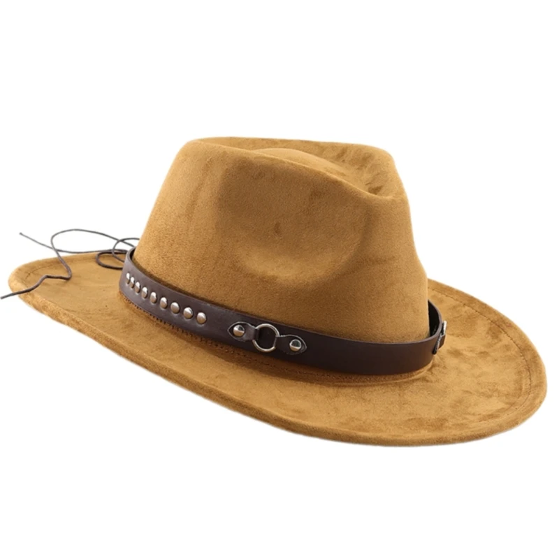 Homburg Cowboy Hats with Maillard Belt Rivets Trim Hat Top Hat Classical Porkpie Hat for Boy Men Hat