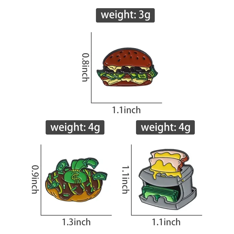 US Dollar Hamburger Money Bread Maker Enamel Pins Creative Delicious Food Brooch Lapel Hat Badges Funny Jewelry Gift for Friends