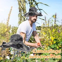 Mens Wide Brim Solar Fan Hat Outdoor 50+Upf Protection Sun Hats With 2 Solar Fan Hiking Fishing Solar Powered Visor Cap Dropping