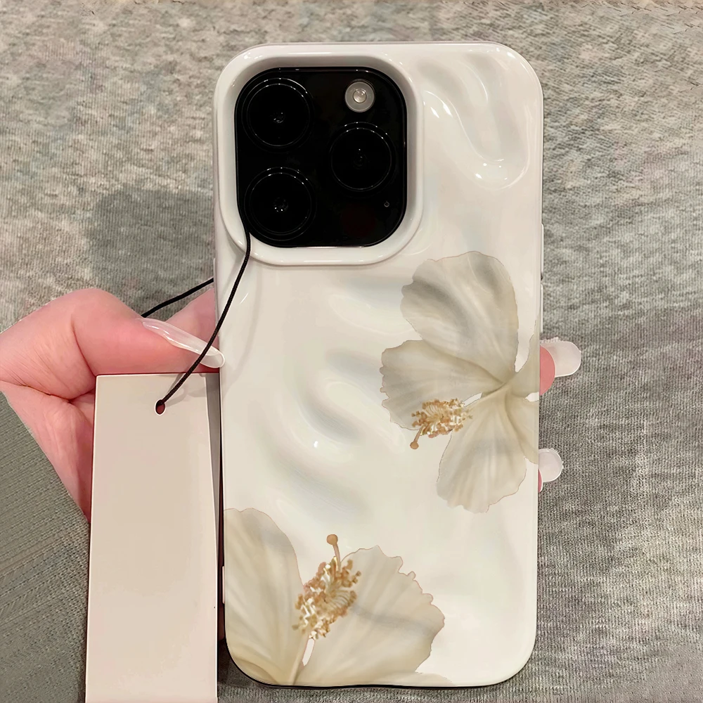 Koreanische Frühlings-Hibiskus-Druck-Handyhülle für iPhone 17 16 15 14 13 12 11 Pro Max 14 Plus 17Air Falten-Wellen-Soft-Silikon-Cover – Detail 12