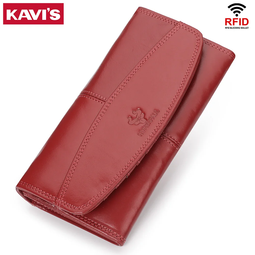 

Fashion Women's Long Wallet Genuine Leather RFID Handbags for Cards and Coin Large Capacity Cell Phone Money Bags