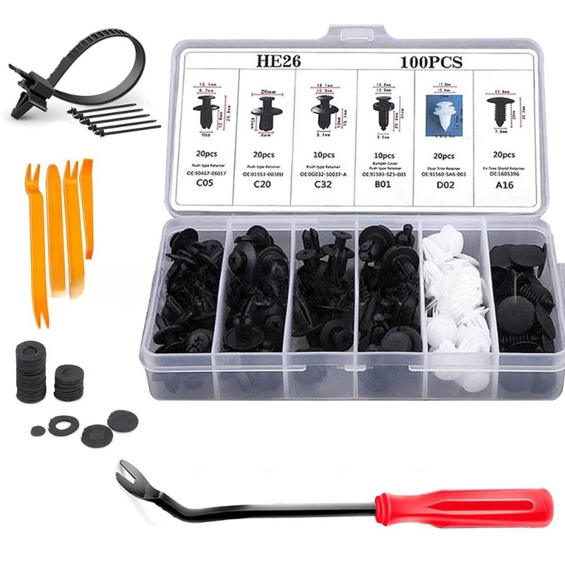 135 pièces/100 pièces voiture en plastique retenue Clips ensemble Auto garde-boue punaise Rivet porte garniture panneau retenue voiture pare-chocs attaches Clips outil