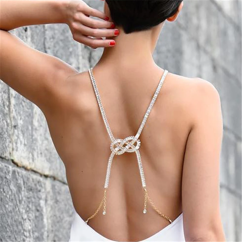 Shiny Rhinestone Round Back Body Chain Front and Back Bra Straps for Women Crystal Shoulder Chain Bridal Wedding Jewelry