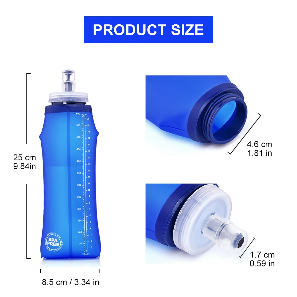 Widesea 250/600ml Outdoor Sport Bottle Folding Soft Water Bag Portable Ultralight Cup Camping Cycling Hiking Backpack Supplies