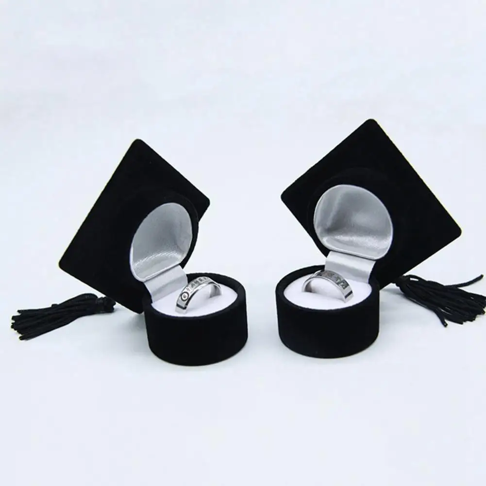 Graduation Hat Ring Box Exquisite Shape Flannel Jewelry Storage Box Degree Ceremony Ring Organizer Case Graduation Gifts