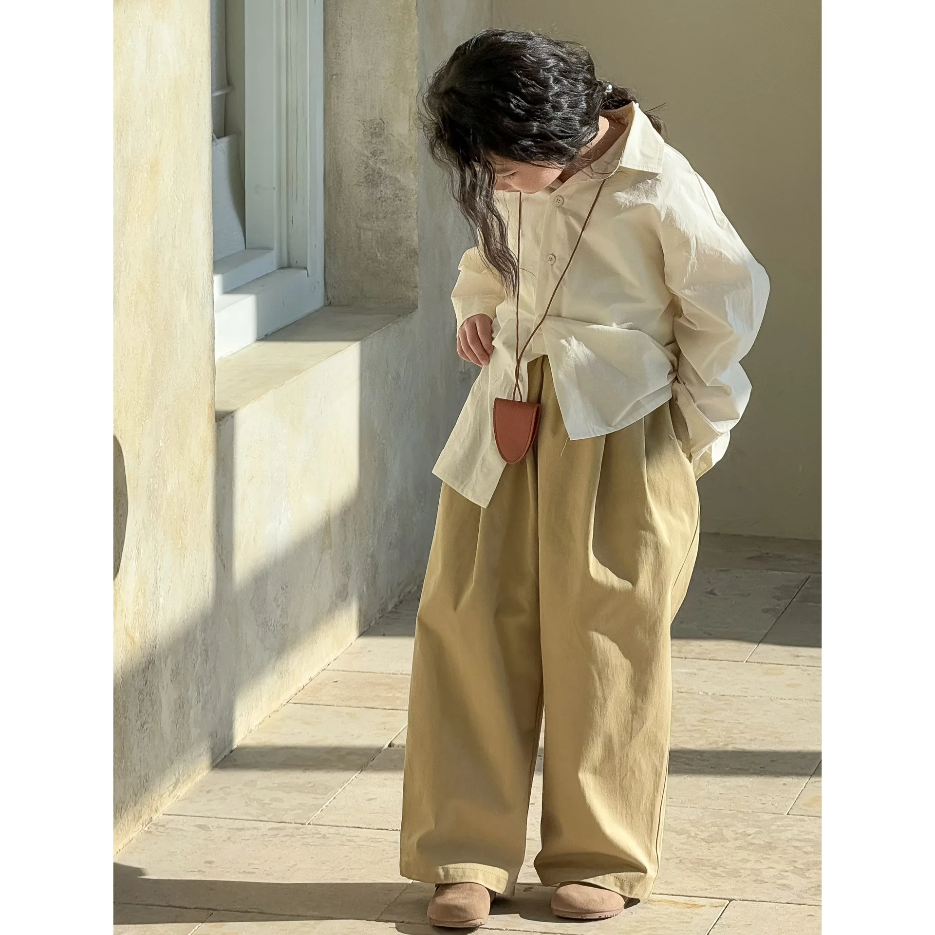 

2025 Boys and Girls Solid Casual Pants Girls Straight Leg New Japanese Casual Pants Girls Carrot Pants