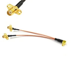 MMCX Male Right Angle to 2X SMA 2-Hole Panel Y Type Splitter Combiner Pigtail Cable 15CM 6