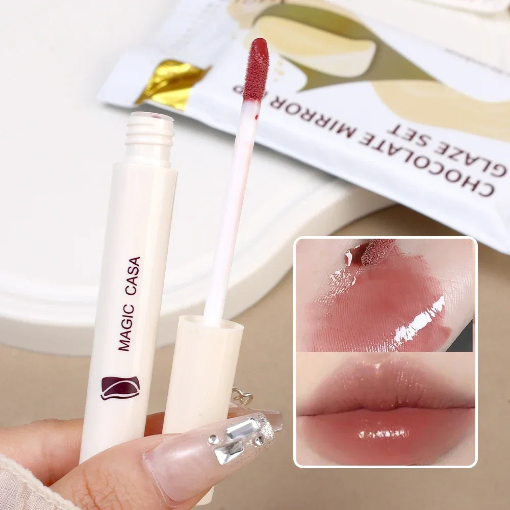 5pcs/set Mirror Red Lip Gloss Waterproof Transparent Pink Lip Glaze Lasting Moisturizing Liquid Lipstick Korean Makeup Cosmetic