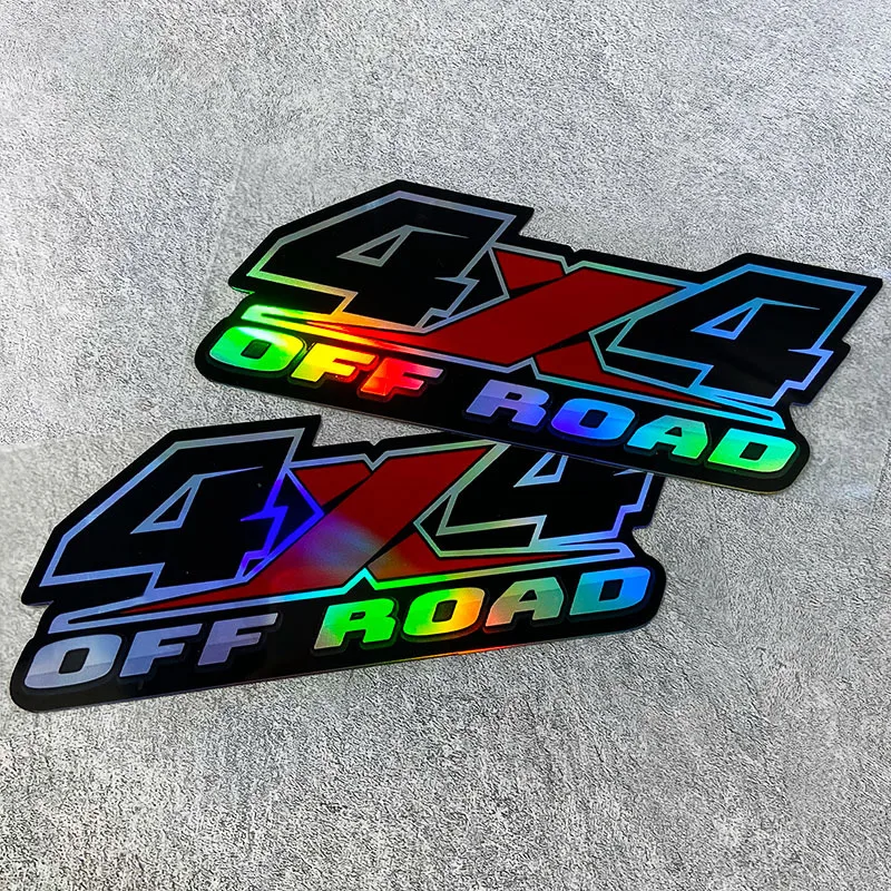 1 calcomanía láser todoterreno 4X4: pegatina de vinilo impermeable, diseño de arco iris vivo para decoraciones de camiones, motocicletas y vehículos,