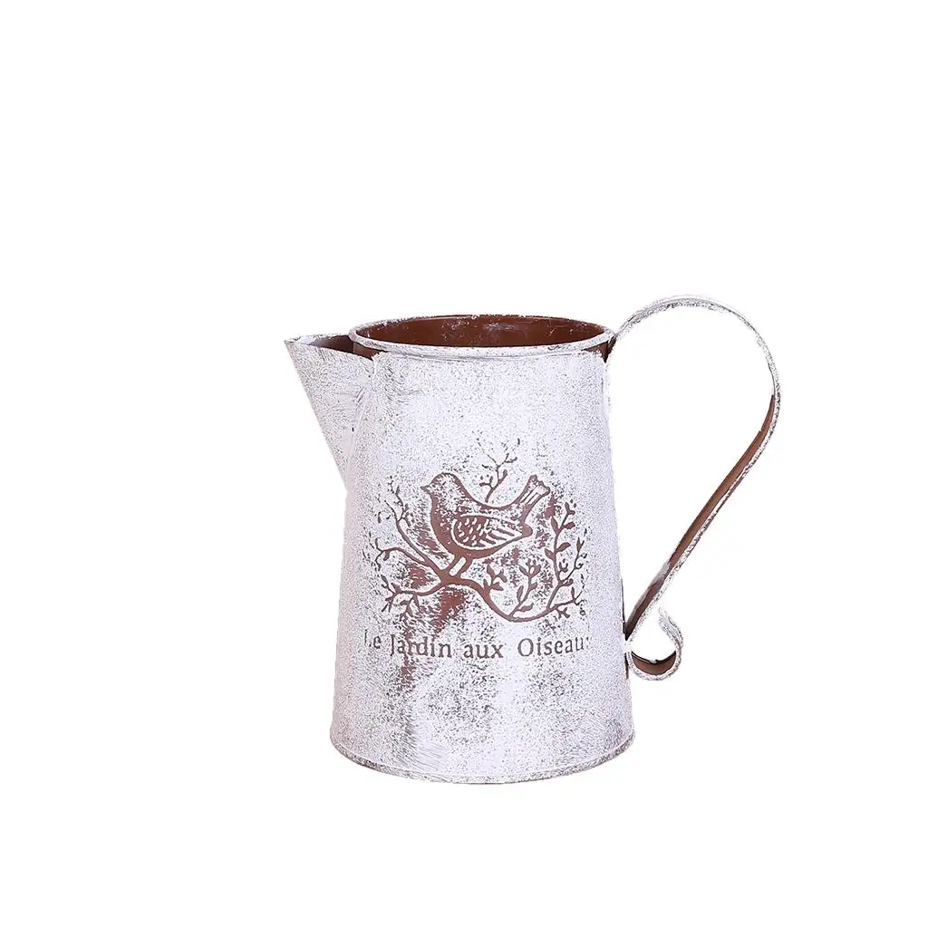 Country Rustic Galvanized Iron Jug Flower Pitcher Vase for Farmhouse Decor