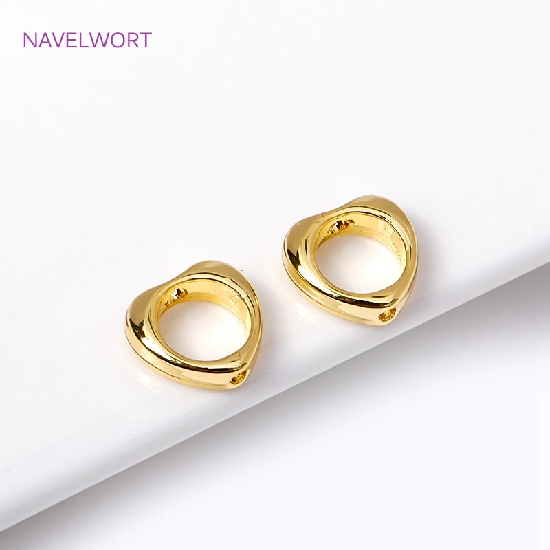 18K Gold Plated Brass Heart Frame Beads Spacer Connectors Through Hole Bead Circle For DIY Beading Jewelry Making Accessories