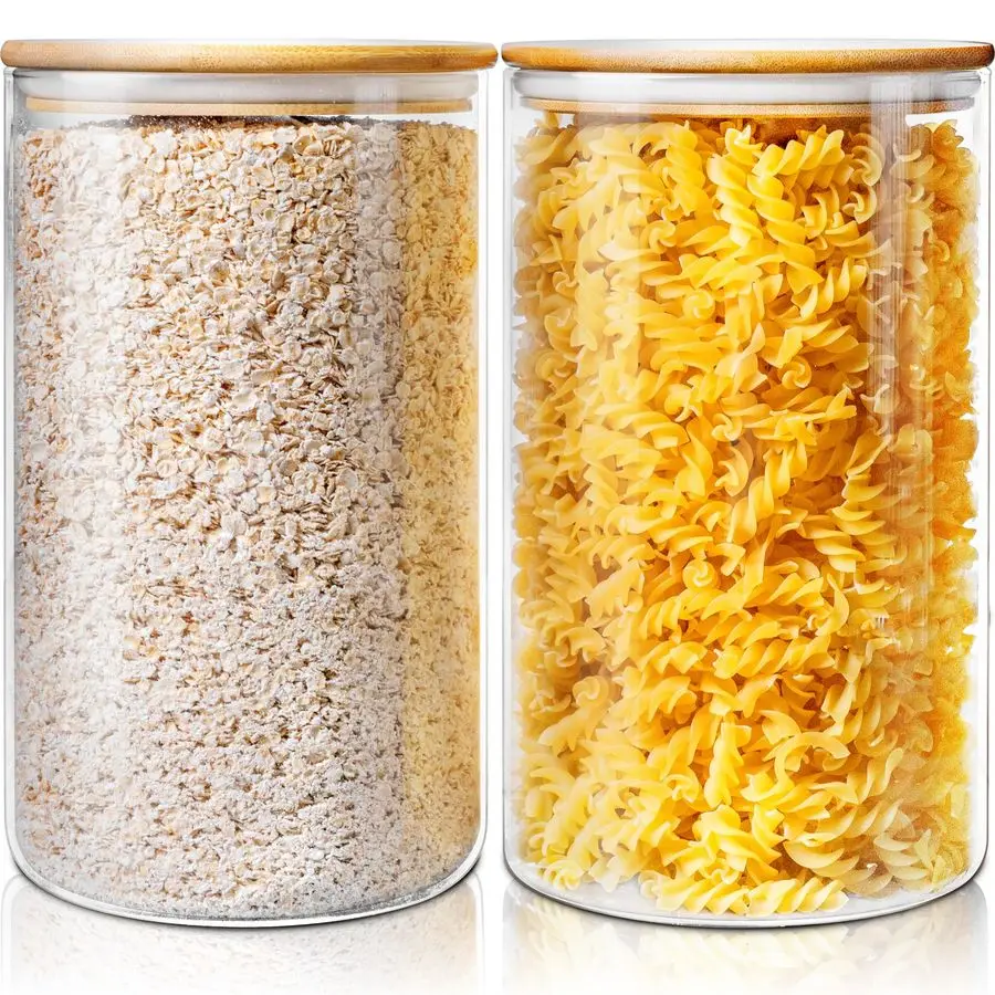 

Large Glass Flour and Sugar Storage Containers with Airtight Lids,132 floz x2 Set of 2 Big Glass Jars with Bamboo Lids, Air Tigh