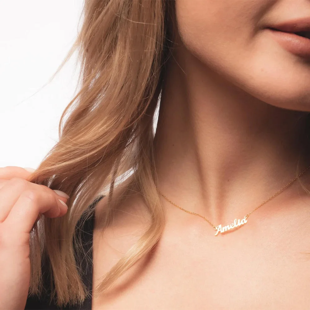 Dainty Custom Script Name Necklace Stainless Steel Gold Personalized Cursive Pendant Thin Chain Jewelry Gift For Women