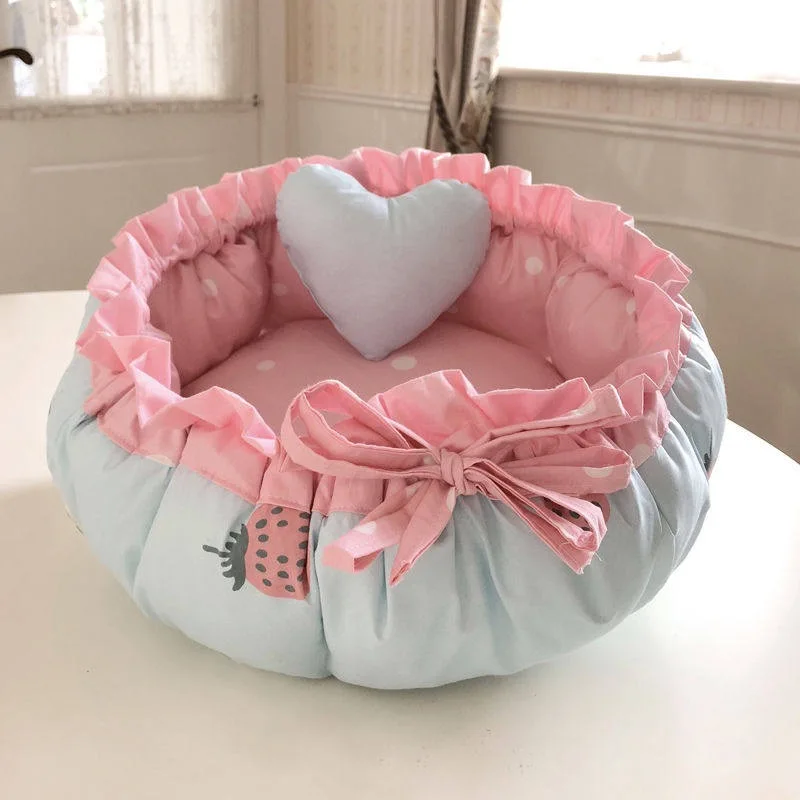 Dog kennel winter warm pet princess bed small dog teddy sleeping nest non-removable and washable