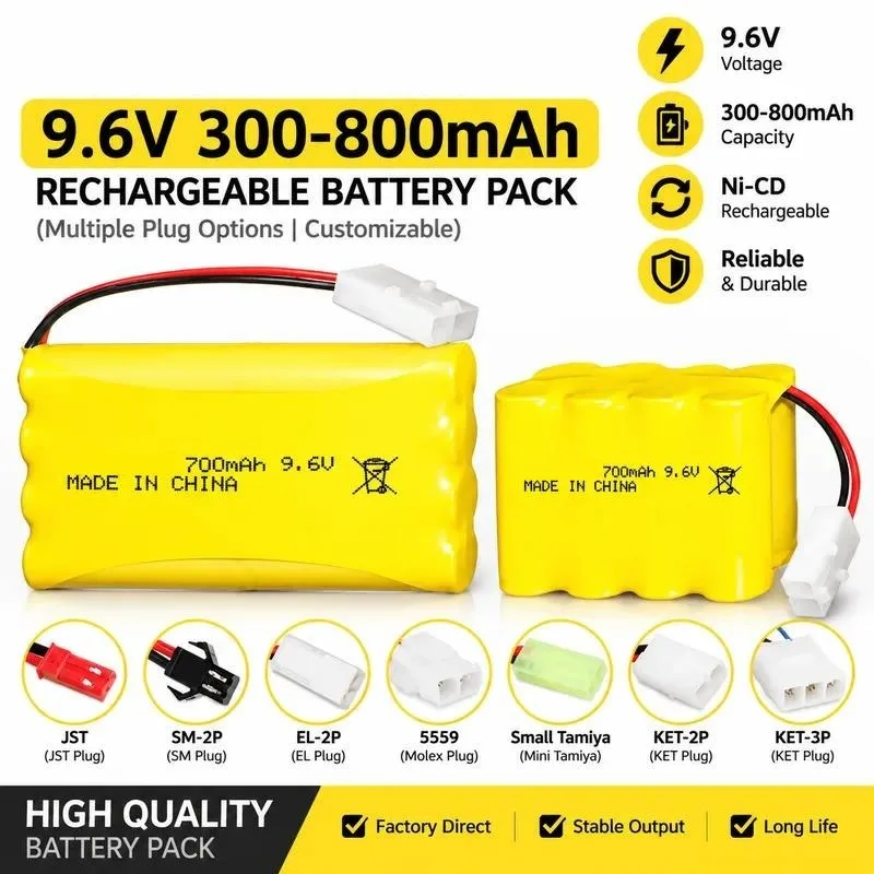 Wholesale 9.6V NiCd Rechargeable Battery Pack 300-800mAh for RC Car AA Size Spot Supply