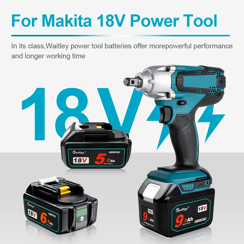 Waitley 18V 6.0Ah BL1860b akumulator litowo-jonowy do elektronarzędzi Makita 18 V BL1860 BL1830b BL1850b BL1840 6Ah