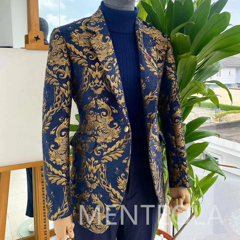 Jacquard Men Suit Jacket Slim Fit Floral Casual Blazer for Wedding Prom Party 1 Pc Notch Lapel Male Fashion Coat 2024