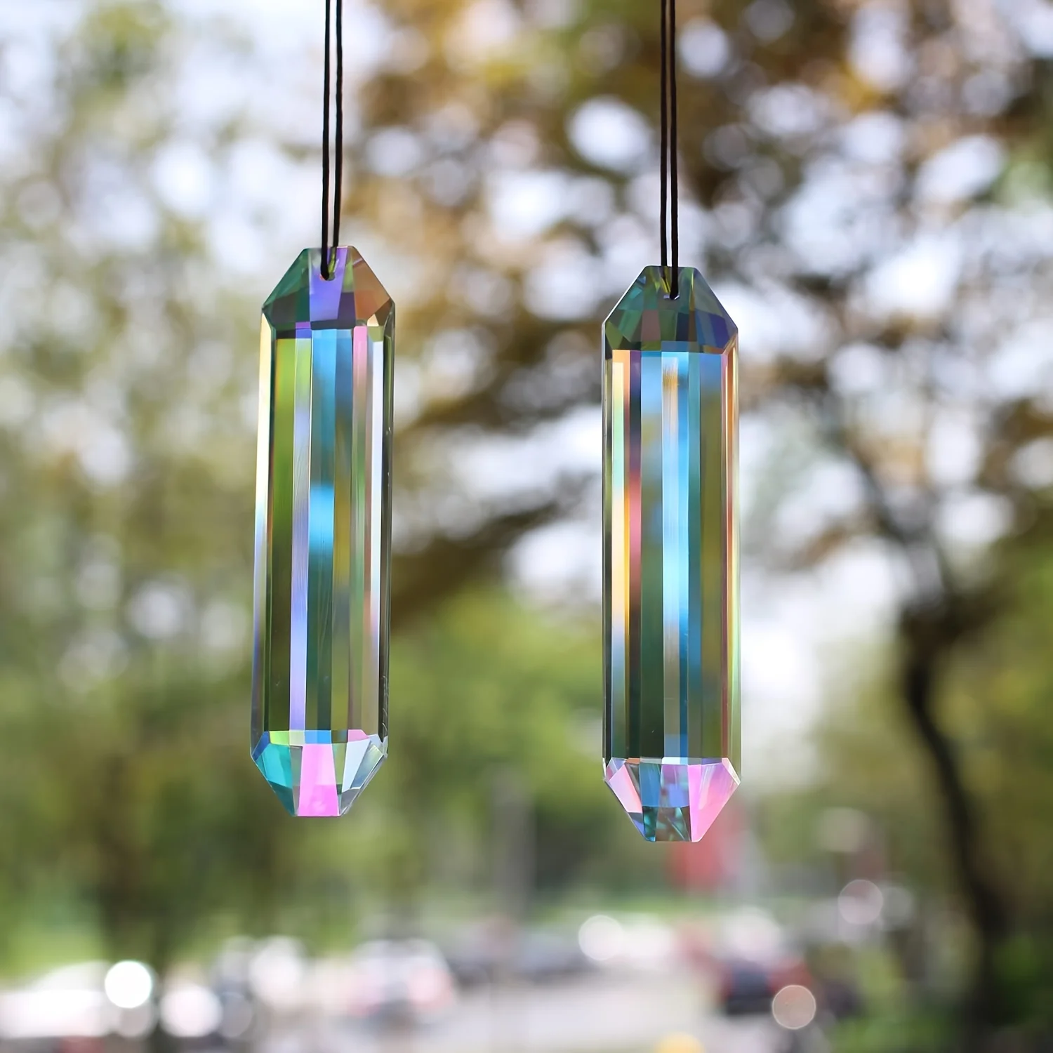 2pcs 12mm Suncatcher Prism Pendant for Window,ABColor Crystal Stick Rainbow Maker Garden Hanging Sun Catcher Ornament