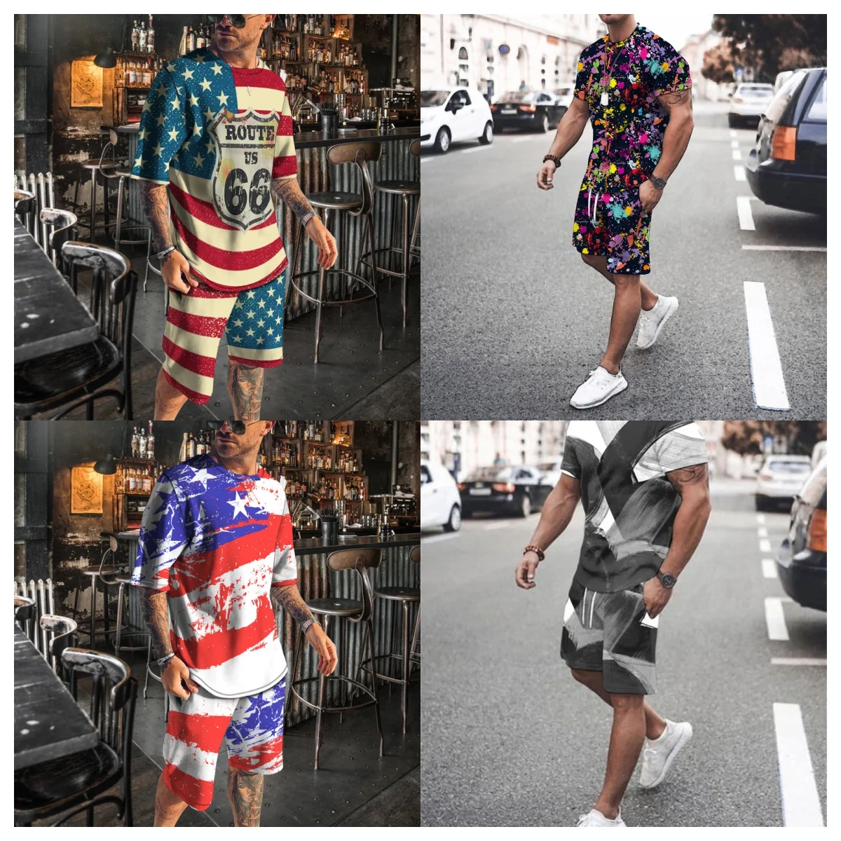

2025 Summer Hot-selling Street Trend Fashion Men's Suit T-shirt Shorts Oversized Men's Top Y2K Style Casual Breathable Loose Y2K