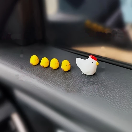 5pcs/set Cute Mini Chicken Car Ornaments, Car Center Console, Rearview Mirror Decoration, Car Dashboard Decoration,