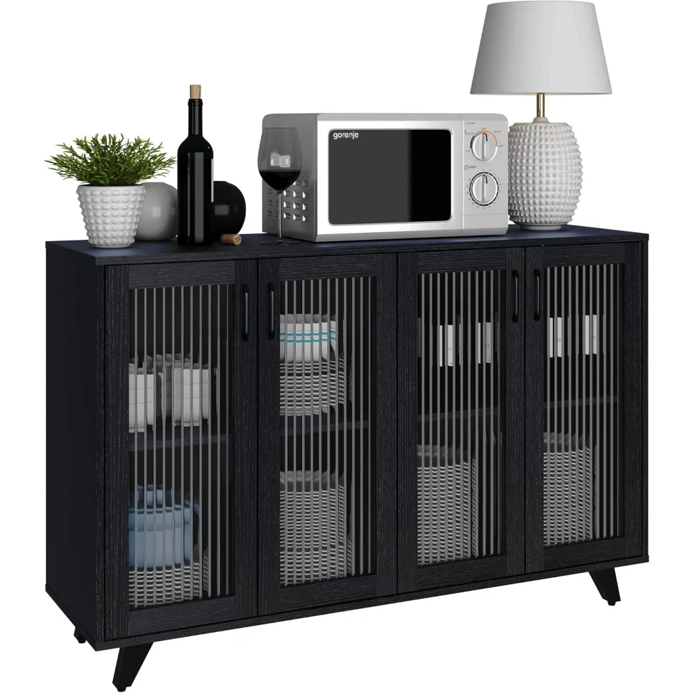 طاولة خادم بوفيه المطبخ من Panana، خزانة جانبية، طاولة وحدة تحكم بوفيه مع خزانة أبواب (49 بوصة، أسود)