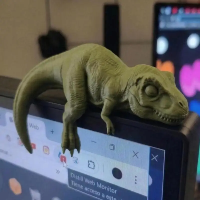3D Printed Sleeping T-Rex Monitor Topper Lazy Mini Dinosaur Figurine Adorable Decor for Gaming PC Laptop Screen