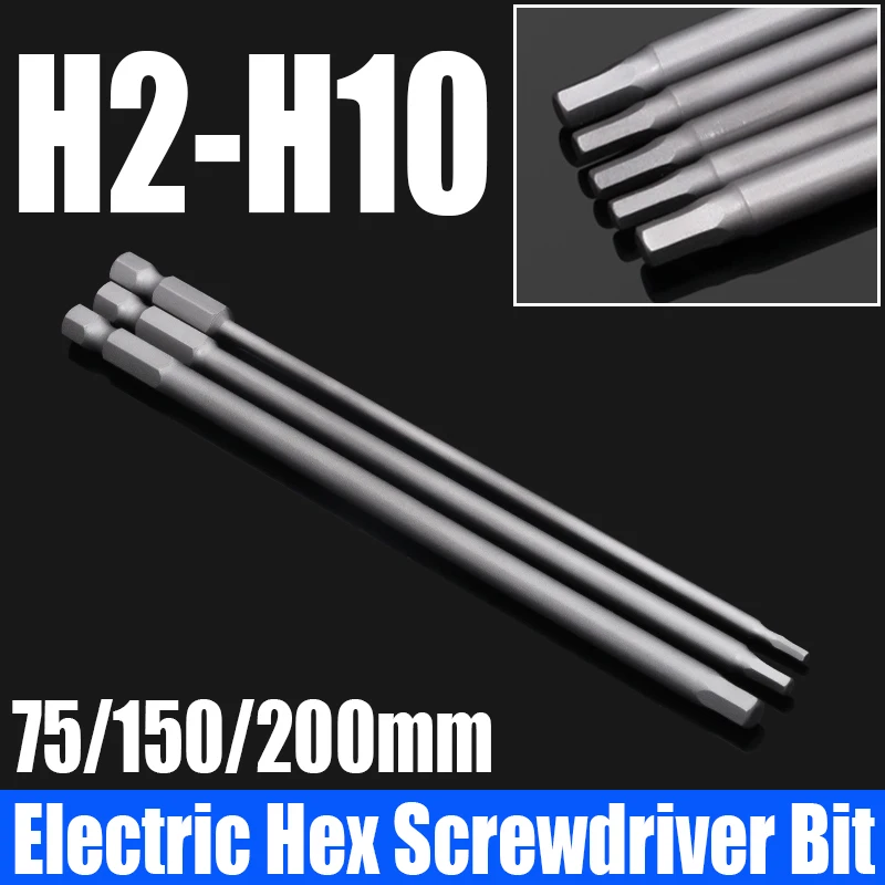 1PCS H2-H10 Hex Head Allen Wrench Drill Bit 75/150/200mm Electric Hex Screwdriver Bit Magnetic Batch Head Impact Screw Driver