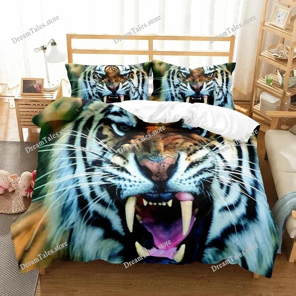 

3D Tiger Animal Duvet Cover Sets Design Bed With Pillowcase Double King Queen Size Black White Bedding Set Home Textileextile