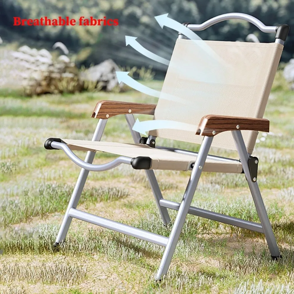 Conjunto de 2 cadeiras dobráveis ao ar livre, cadeiras portáteis de metal para praia e acampamento com tecido respirável para uso no pátio