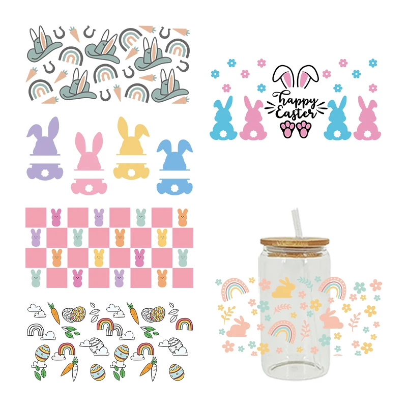 UV DTF Transfers Stickers, Cup Wraps, Bunny, Happy Easter, Printed for DIY Glass, Ceramic Metal Leather, 3D, 16oz D6263