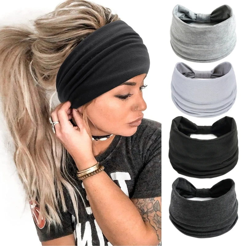 

Elastic Wide Yoga Headband Sweat Absorbing Stretchy Fitness Hairband For Women Men Running Gym Workout