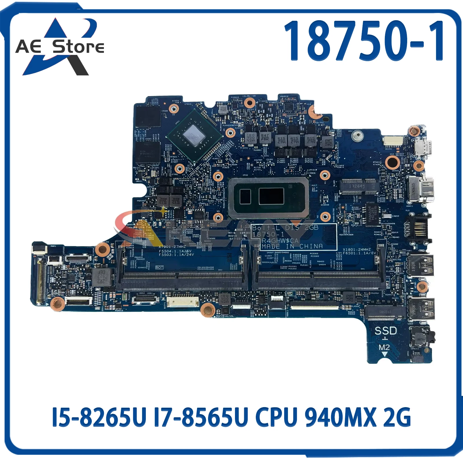 

AE 18750-1 Mainboard For Dell Latitude 3400 3500 04MCDM 0KVN26 Laptop Motherboard With I5-8265U I7-8565U CPU 940MX 2G