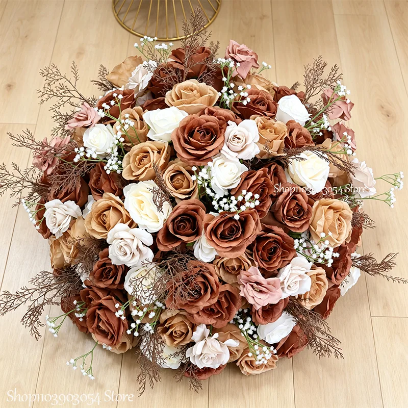 Dunkelbraunes Luxus-Rosen-Blumenarrangement, Tischdekoration, Kranz, Hochzeitstisch-Accessoires, Bühnen- und Wegdekoration, Blumenkugel, 30-90 cm – Detail 5