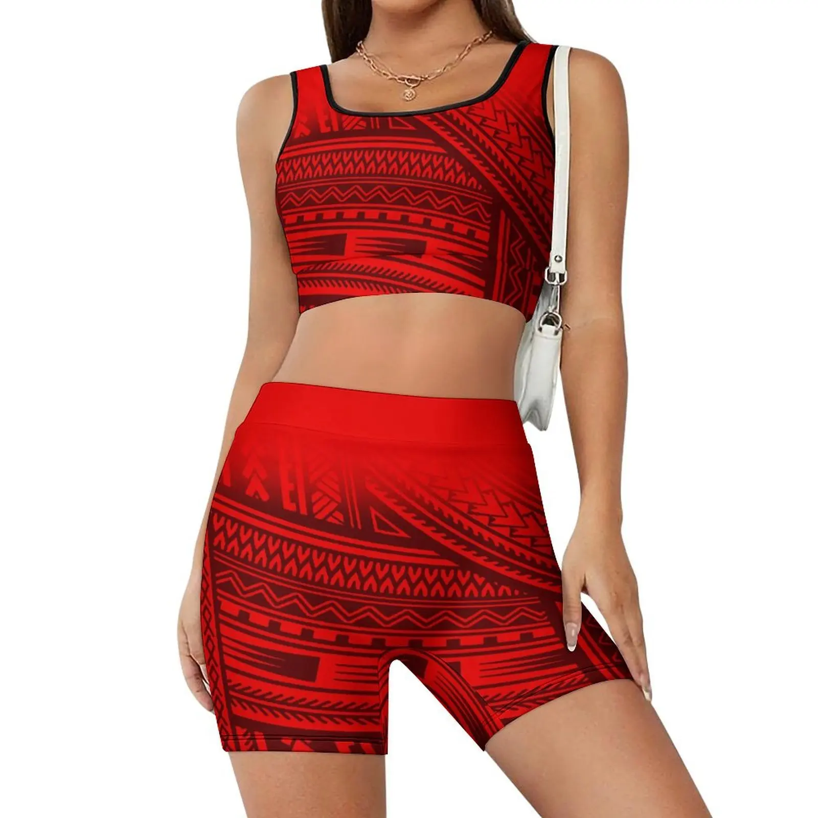 High-Quality Yoga Wear Sets Featuring Polynesian-Style Prints And Customizable Home Pilates Training Wear