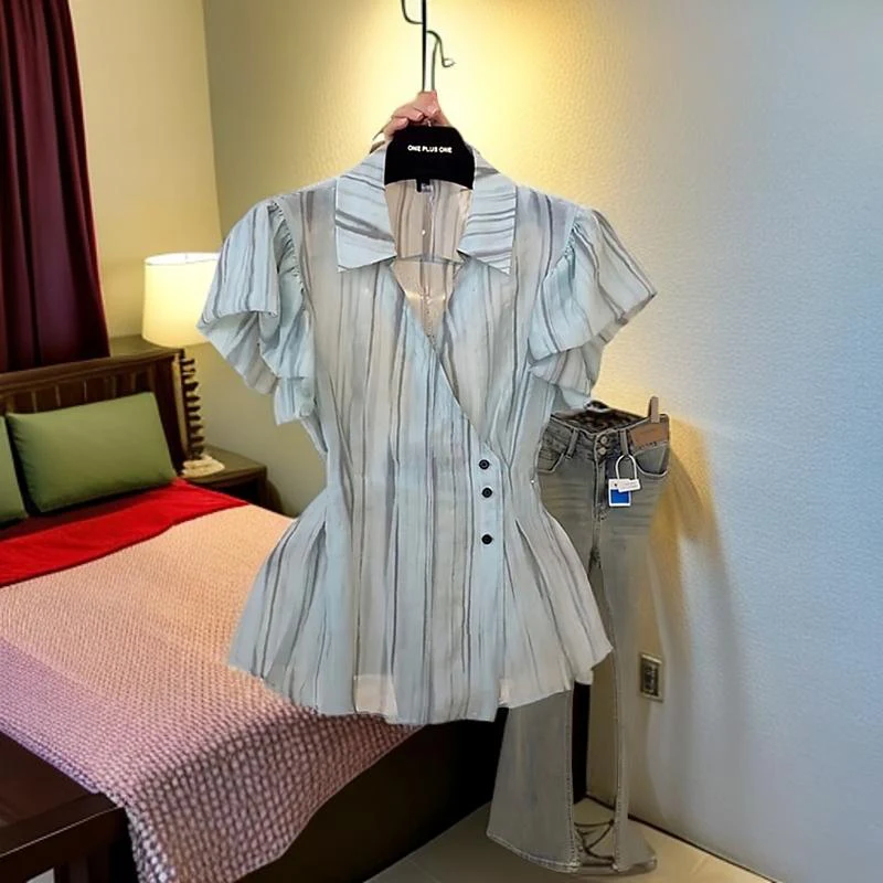 Verano 2025 ort Sve irt Faion Puff Sve para mujer Top ajustado versátil francés Sle suelto longitud Regular Ne