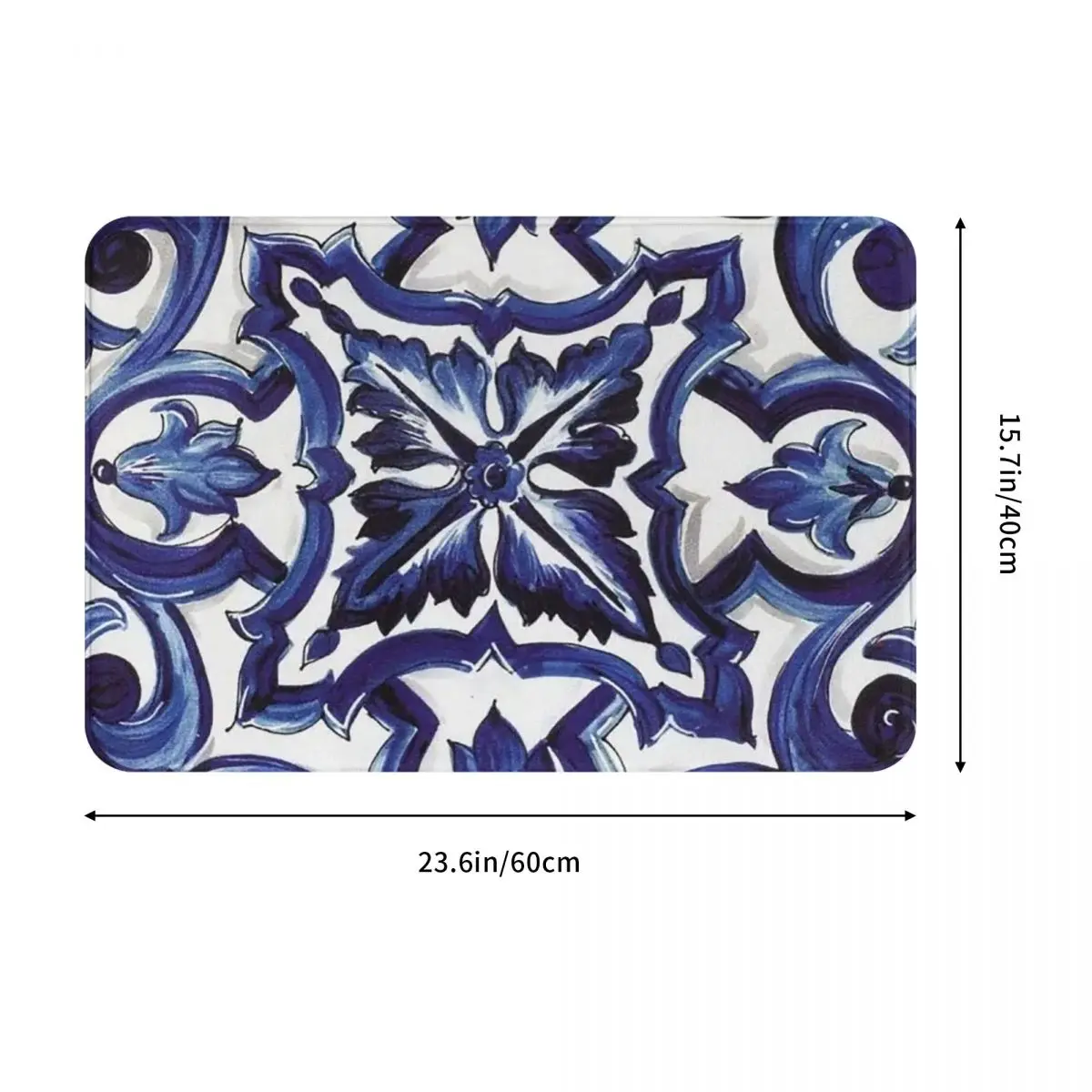 Blue Ornate Floral Mediterranean Sicilian Tile Doormat Dust-proo Carpet Rug Kitchen Entrance Home Floor Mat for Balcony Footpad