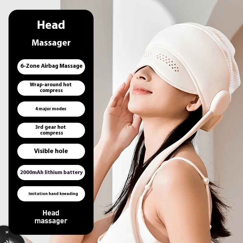 Head Massager Charging Airbag Wrapping To Help Sleep, Home Massage Helmet Hot Compress Head and Eye Integrated Head Massager