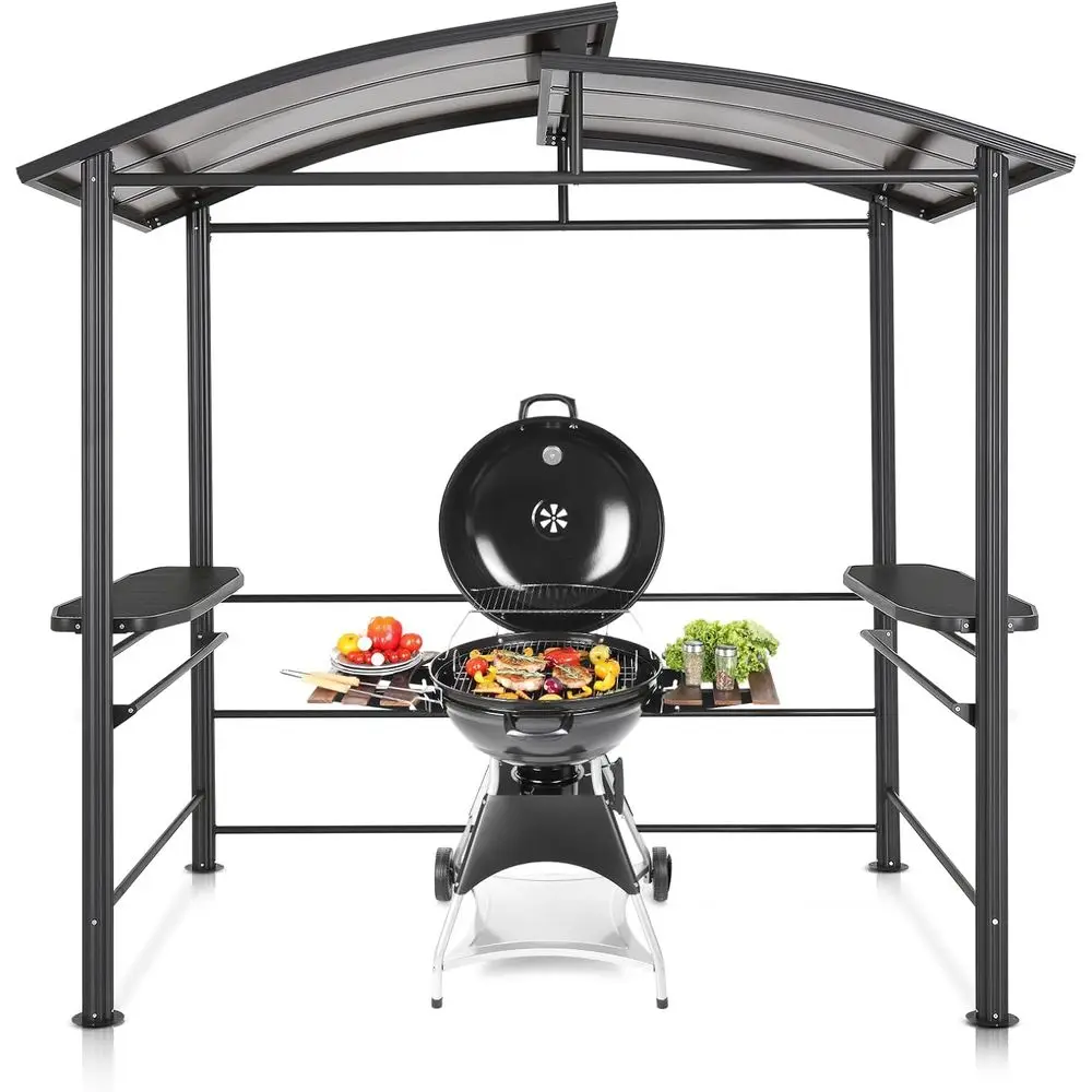 

Double-Tier Steel BBQ Gazebo with 8x5 ft Grill and Outdoor Cover, Polyethylene Shelves