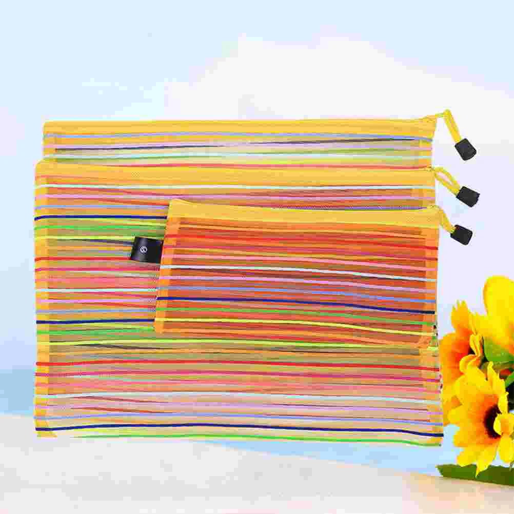 3pcs Colorful File Bag Nylon Mesh Zipper File Storage Bags Documents Organizer Pouch for Office School and More