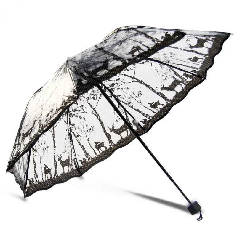 Transparent Folding Non-automatic Umbrella Men Ripple Edge Windproof Rain Umbrella Women Plastic Clear Ladies Outdoor Parasol