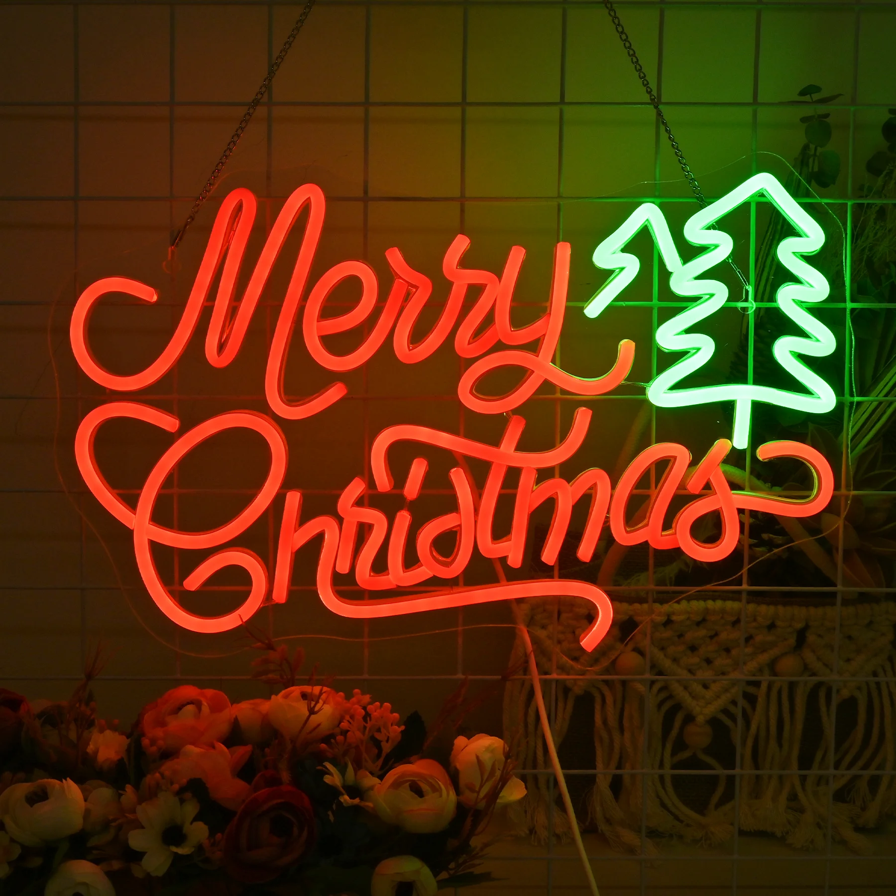 

Merry Christmas Neon Sign Led Lights Art Letter Xmas Tree Room Decoraiton For Navidad Party Home Bedroom Bar Club Dimmable Signs