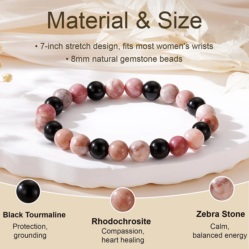 8mm Healing Crystal Beaded Bracelet Jewelry Gifts for Women Fivefold Protection Stress Relief Empath Protection New Beginnings