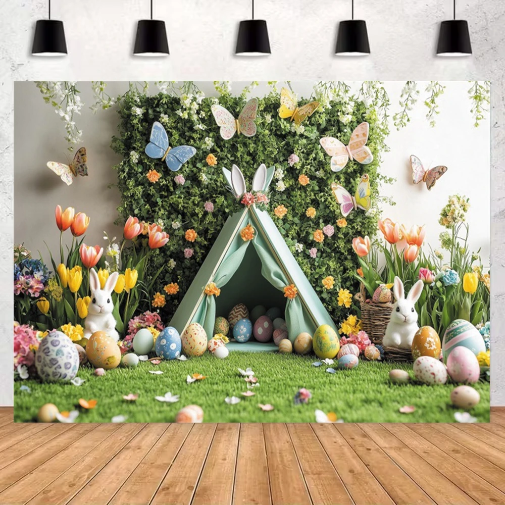 Ostern Indoor Fenster Fotografie Hintergrund Frühling Gras Zelt Blume Kaninchen Eier Kinder Familie Porträt Hintergrund Foto Studio Prop