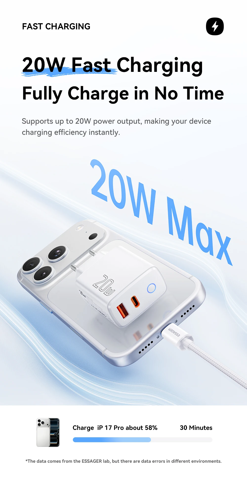 Essager 20W Typ-C Ladegerät-Set für iPhone 17 16 15 Xiaomi PD 3A Typ-C Lightning Micro Kabel Schnellladegerät für iPhone 14 iPad – Detail 4