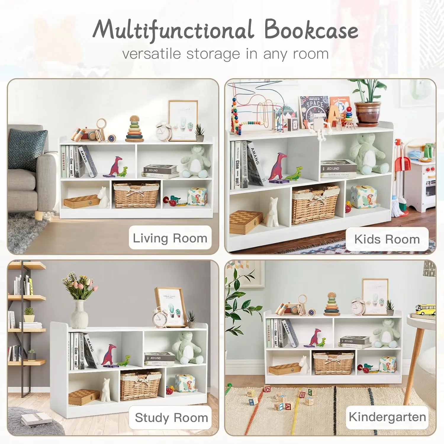 Étagère en bois pour le nettoyage des jouets, bibliothèque à 2 étagères, armoire de rangement à 5 sections, étagère à livres pour tout-petits