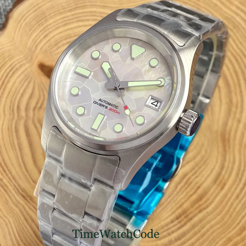 NH35A Movement Tandorio Automatic Watch for Men Mother of Pearl 20BAR Diving 200m Waterproof Sapphire Crystal 316L Bracelet 36mm