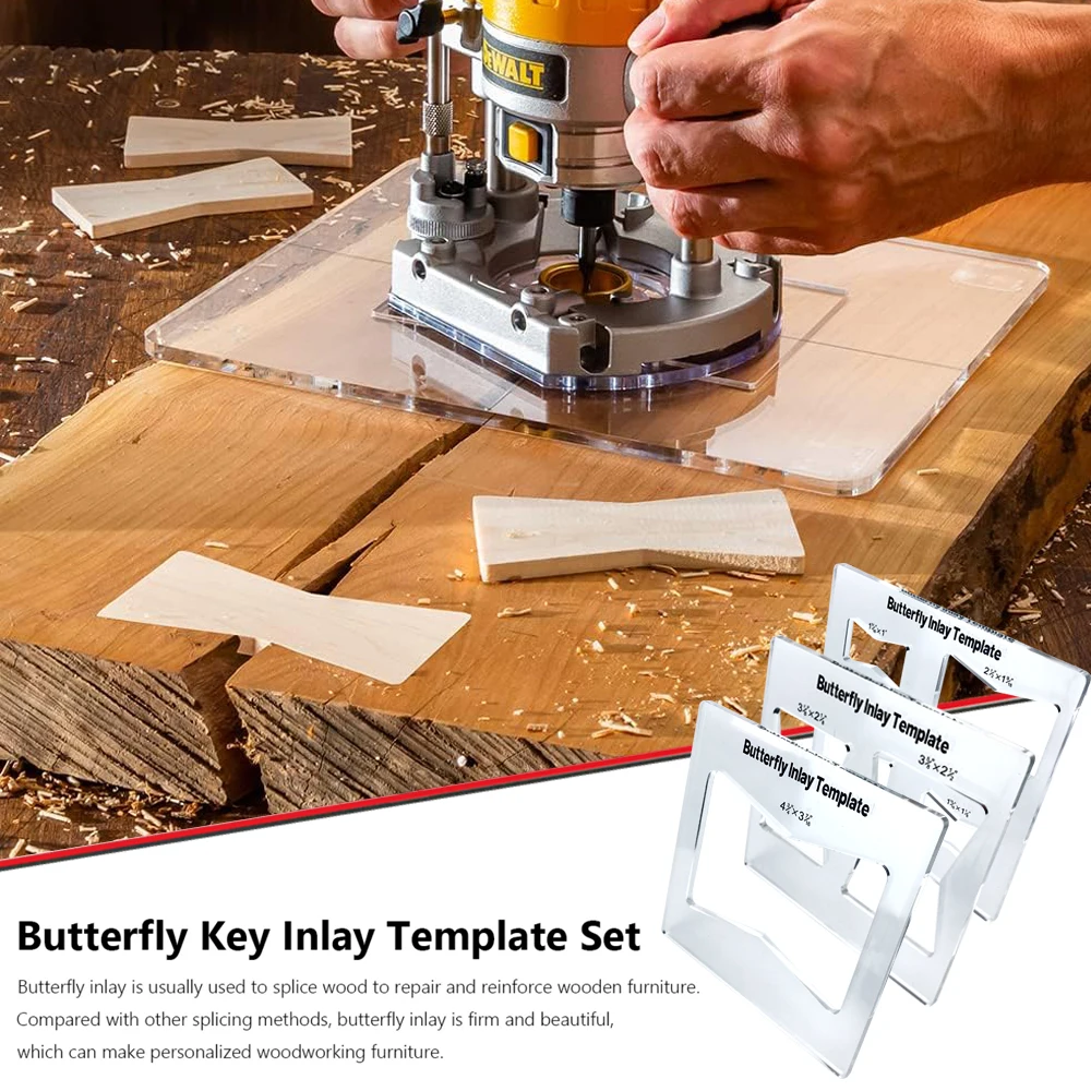 Practical Butterfly Inlay Template Portable Router Jig Template Wear Resistant Location Positioning Template Woodworking Tools