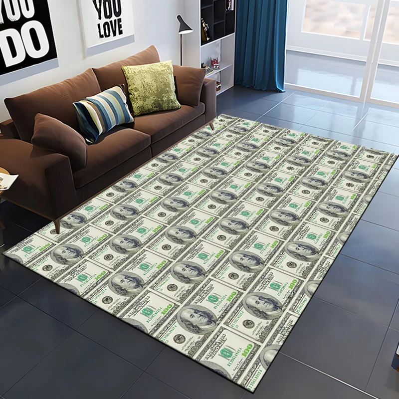 3D Illusion Dollar Euro Money Pattern Area Rug,Carpet Rug for Home Living Room Bedroom Sofa Doormat Decor,kid Non-slip Floor Mat