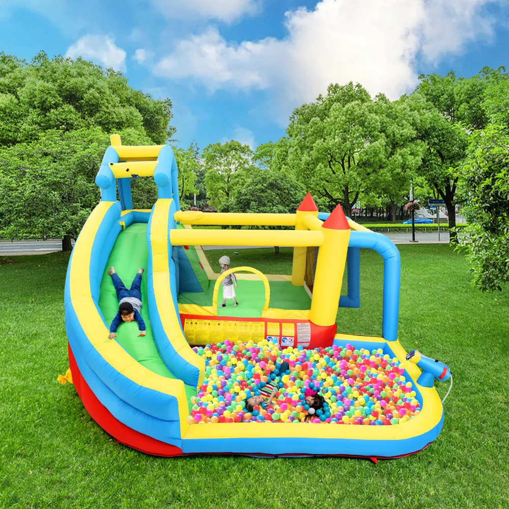 5-in-1 Opblaasbare springkasteel voor kinderen met glijbaan, waterbak, speelcentrum voor de achtertuin voor kinderen van 3-10 jaar